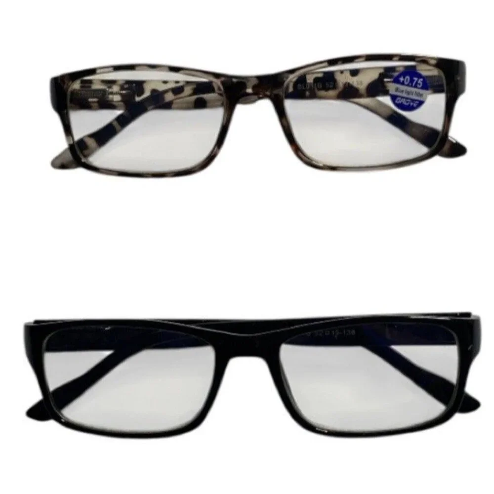 Gaoye +0.75 Reading Glasses Leopard & Black Blue-Light Filter, UV Protection 2pr